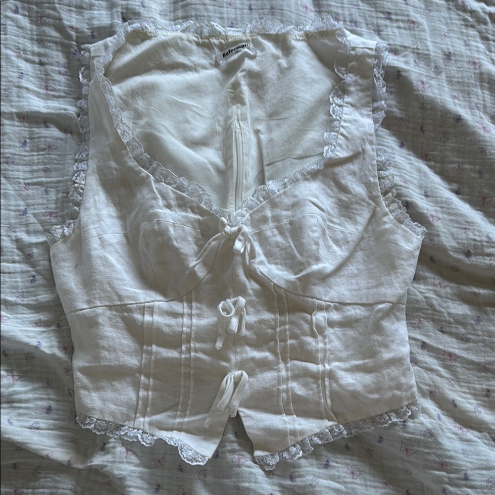 Reformation Cream Lace Corset Top